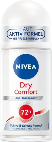 Nivea Deo Roll-on Dry Comfort 50 ml - Deos: 72 Stunden Schutz vor Schweiß und Geruch, alkoholfrei und sanft zur Haut für langanhaltende Frische und Selbstvertrauen.