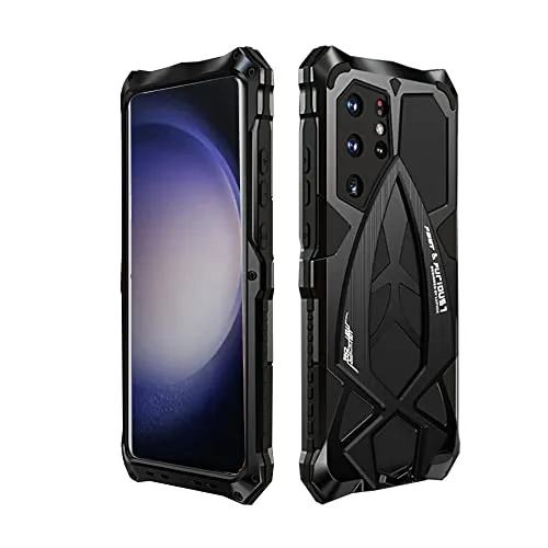 CeeEee Galaxy S23 Ultra Hülle Metall Stoßfeste Outdoor Schutzhülle Case für Samsung S23Ultra Integrierte Silikon Handyhülle - Schwarz