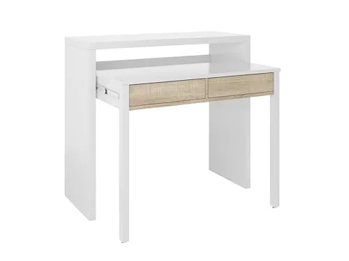 habeig Regal-Schreibtisch Schreibtisch + Kommode in einem, ausziehbar, 99x88x36/66cm, ausziehbar (Weiß/Braun) F4582