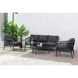 Gardenson Gartenset 5-teilig - Hochwertiges Gartenmöbel-Set in Anthrazit, wetter- und UV-beständig mit eleganten Tischen aus Glas – perfekt für Ihren Balkon!