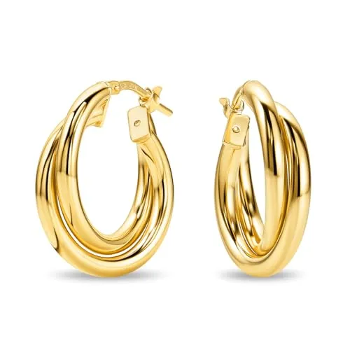 MIORE Schmuck Handgefertigt in Italien, Silberne Creolen 925, Chunky Hoops 15 mm Durchmesser, Ohrringe Vergoldet 18K Gold, Runde Hoops Damen, Ohrschmuck