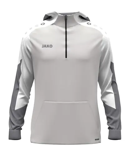 JAKO Kinder Zip-Hoodie Dynamic, hellgrau/weiß/grau, 152 - Sportjacke für Kinder aus 100% recyceltem Polyester, atmungsaktiv und ideal für kühle Tage mit praktischer Tasche für zusätzlichen Komfort.