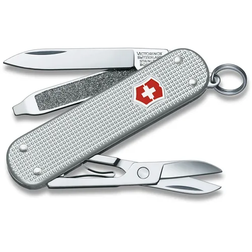 Victorinox Classic Alox Schweizer Taschenmesser - Mini-Taschenmesser mit Messertasche, Farbe: Silber, Gesamtlänge: 58 mm - ideal für unterwegs und vielseitig einsetzbar.