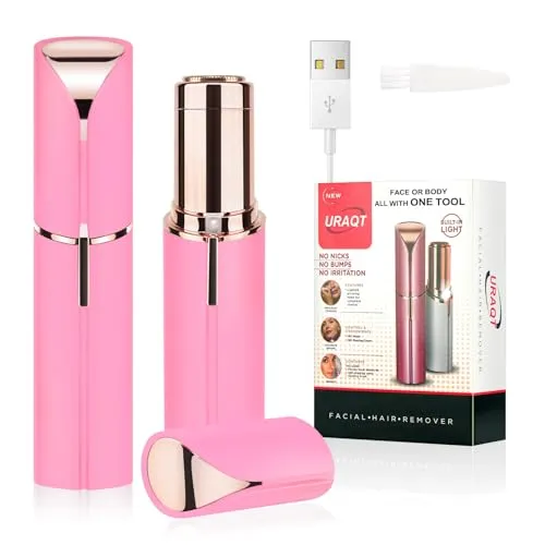 URAQT Gesichtshaarentferner für frauen, USB Elektrischer Trimmer Damen | Schmerzfreie Gesichtsrasierer Elektrorasierer Trimmer für Körper Gesichtshaare Lippen Kinn, mit LED-Licht (Rosa)