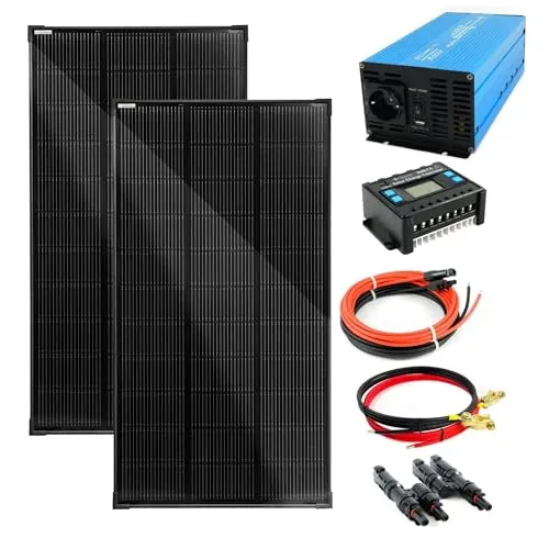 SOLARTRONICS Komplettset 2x120 Watt Solarmodul 1070x580x35, TS 1000W Spannungswandler + 20A Laderegler + Solarkabel + Solarstecker Photovoltaikanlagen Wohnmobil Inselanlage