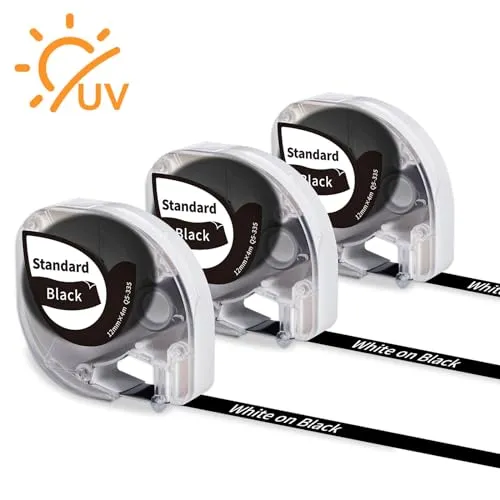 Phomemo P12/P12 Pro/LT12 Etikettenband Kompatible für Dymo Etikettenband 12mm x 4m, Thermotransfer-Etiketten Weiß auf Schwarz Q5-335 Haltbar Hitzebeständig Kompatibel mit Dymo LetraTag LT-100H