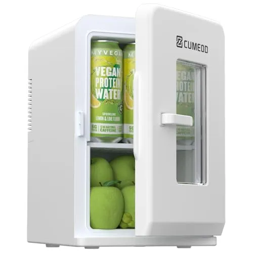Cumeod 15 Liter/ 21 Dosen Mini Kühlschrank, 2 in 1 Kleiner Kühlschrank mit Kühl- und Heizfunktion, 12V DC/220V AC für Autos, Büros und Schlafsäle, Getränke, Kosmetik, Schwarz, Max- & Eco-Modus, Weiß