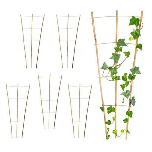 Bambus Rankgitter 75 x 35 cm Natur - 6er Set - Holz Kletterhilfe konisch für Rankpflanzen – Garten Pflanzenstütze Rankhilfe Tomaten Gurken Pflanzen Rankleiter Klettergitter Gartenspalier