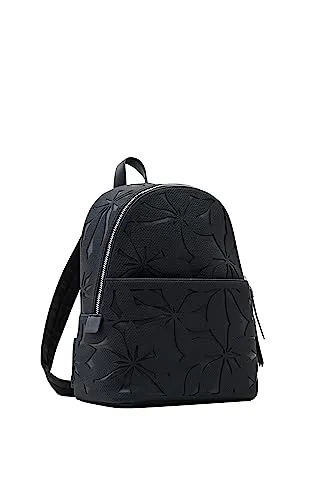 Desigual Women's Back_Onyx Mombasa Mini, Black - Damen-Rucksackhandtaschen mit ausgestanzten Blumen im Relief, bietet mehrere Innen- und Außentaschen für optimale Organisation.
