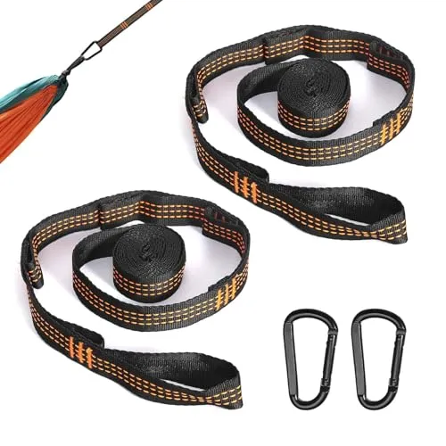 YGKYMVW Hängematte Befestigung, 2 m x 2,5 cm Seil für Hängematte,Hängematten Aufhängung mit 2 Schwerlast Karabiner, Hängematten Befestigung für Camping Outdoor Reise Schaukel Baum Aufhängung
