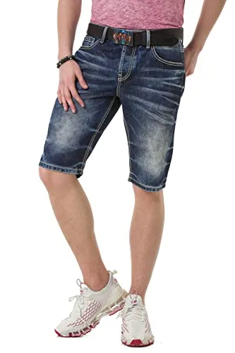 Cipo & Baxx Herren Jeans-Shorts Kurze Hose Denim Freizeithose CK251 Blau W30