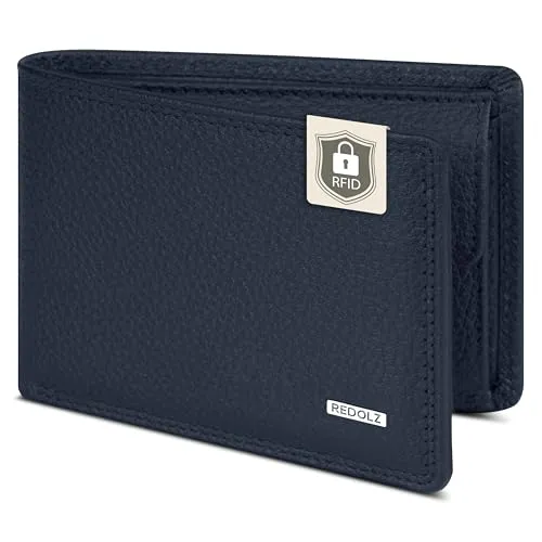 REDOLZ Mini-Geldbörse aus Leder | RFID-Schutz & 4 Kreditkartenfächer | Herren-Geldbeutel Querformat | Maße 10,5 x 2 x 7,5 cm