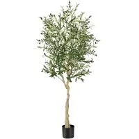 Costway Künstlicher Olivenbaum 180 cm mit 72 Früchten - Dieser realistisch gestaltete künstliche Olivenbaum bringt frisches Grün in Ihr Zuhause. Mit langlebigen Blättern aus Seidenstoff und einem stabilen Zementtopf ist er ideal für jede Einrichtung.