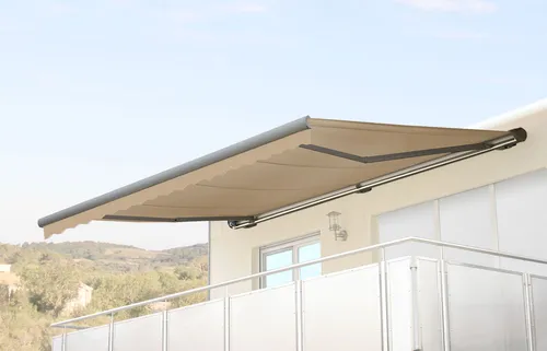 MCW Kassetten-Markise H122 4x3m mit Volant – Creme Grau