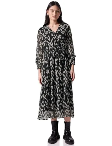 Street One Studio Damen Bedrucktes Chiffon-Kleid - Freizeitkleider für Damen, elegantes Midi-Kleid mit V-Ausschnitt und elastischen Bündchen für einen bequemen Sitz und stilvollen Look.