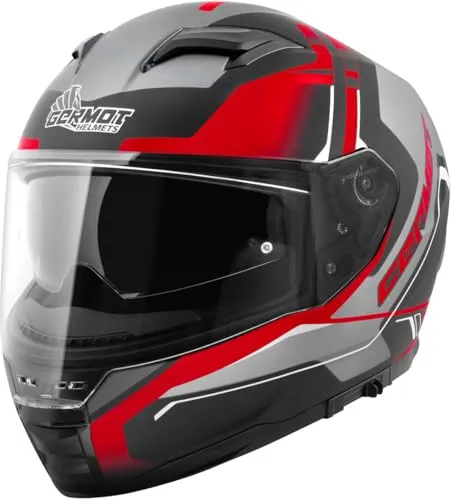 Germot GM 350 Integralhelm - Matt Schwarz Rot ECE 22.06 mit Sonnenblende - Motorradhelm mit integrierter Sonnenblende für optimalen Schutz und Komfort auf jeder Fahrt, Größe L 59/60.