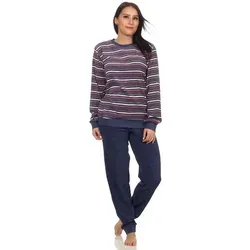 Normann Pyjama Damen Frottee Schlafanzug mit Bündchen - Kuscheliger Damen Frottee Pyjama mit Bündchen in Streifenoptik - ideal für kühle Nächte und als Homewear. Hergestellt aus 80% Baumwolle, schadstofffrei und in 2 Farben erhältlich.