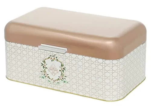 Lashuma Aufbewahrung Brot Rose 36x21 cm, Brotkiste Metall rosa, Brotbehälter groß mit Deckel