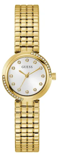 Guess Damen-Uhr Clara Gold 28mm – Stilvolle Eleganz für jeden Anlass - Elegante Damenuhr mit modernem Design und hochwertigem Edelstahlarmband. Perfekt für Alltag und besondere Anlässe, vereint sie zeitgemäße Ästhetik mit Komfort und modischer Vielseitigkeit.