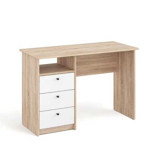 KOMTO Schreibtisch Computer Bürotisch PC Regal mit Schubladen Arbeitstisch 110x50x74 cm Sonoma/Weiß