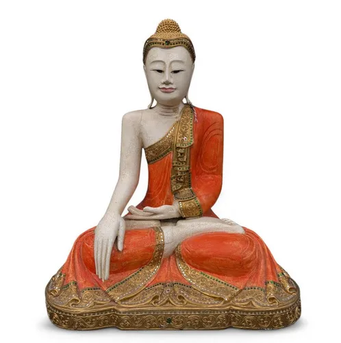 Asien LifeStyle Buddhafigur Holz – 90 cm große Buddha Statue aus Thailand - Buddhafiguren – 90 cm groß und handgefertigt, ideal für spirituelle Räume und zur Meditation. Diese Statue strahlt Ruhe und Gelassenheit aus und ist ein einzigartiges Kunstwerk aus Nordthailand.
