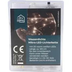 LED-Drahtlichterkette mit Timer 20 Micro-LEDs Warmweiß Lichterkette Deko 125cm