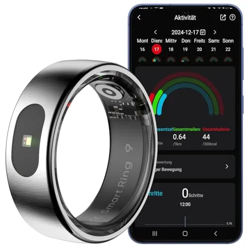 newgen medicals Fitnesstracker-Ring - Smarter Fitnessring mit Touch-Bedienung - Smartwatch-Kategorie: Misst Herzfrequenz, SpO2 und Körpertemperatur. Wasserdicht bis 5 ATM, ideal für Sport und Alltag. Individuelle Ziele einstellbar und lange Akkulaufzeit von bis zu 6 Tagen.