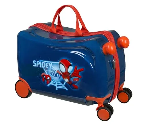 UNDERCOVER Spider-Man Kinderkoffer Ride-on Trolley - Trolley für Kinder mit 4 360°-Rollen, ideal zum Sitzen und Ziehen, handgepäcktauglich und im coolen Spider-Man Design.