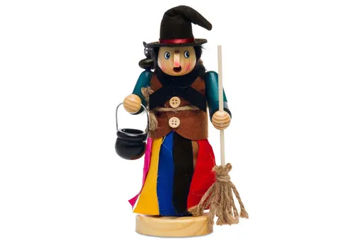 SIKORA Weihnachtsfigur RM-H Holz Räuchermännchen Hexe mit Katze und Besen H: 21.5 cm