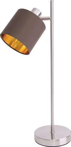 näve Tischleuchte Maron, 1-flammig mit Textilschirm - Tischleuchte in Braun mit goldfarbener Innenseite, flexibel verstellbar und ideal für stilvolle Innenräume.
