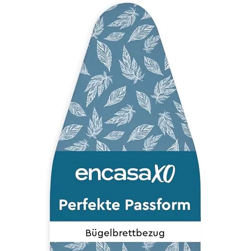 Encasa XO Bügelbrettbezug, Filzpolster, Kordelzug 125x46 cm | Große Blätter blau, 3 mm Filzpolsterung | Einfache Passform | Hitzebeständig | 100% Baumwolle | Passend 125x46 cm