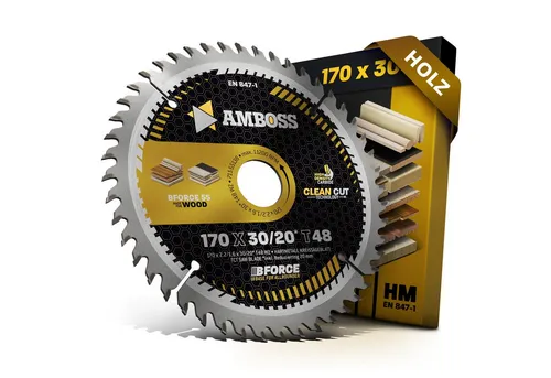 Amboss Kreissägeblatt HM 170 x 2.2/1.6 x 30 Z48 WZ - Kreissägeblätter für präzise Holzarbeiten, ausgestattet mit Clean Cut Technology für extra scharfe und saubere Schnitte. Ideal für Hand- und Tischkreissägen, bietet Qualität zum attraktiven Preis.