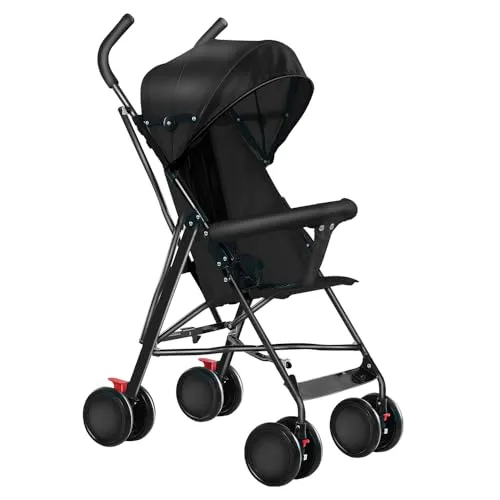 OHMG Kompakter Buggy,Baby Sportwagen,Kinderwagen,ab Geburt bis 4 Jahre Bis zu 25 kg,Leichtes Kinderwagen-Buggy,faltbar und kompakt,mit Baumwollmatte + Moskitonetz (D-Schwarz)