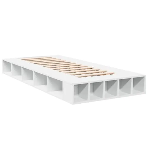 Bettgestell Weiß 90x190 cm aus Holzwerkstoff - Stylisches Bettgestell mit Latten für optimale Matratzenunterstützung und Stauraum für Bücher und Zeitschriften. Perfekt für ein einladendes Schlafzimmer!