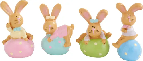 VBS Hasen auf Ei 4er Set 4.5 bis 5.3 cm Osterdeko Figuren 4 Stück
