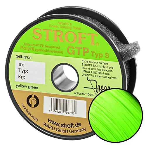 STROFT GTP Typ S Geflochtene Angelschnur 125m Gelbgrün - Angelschnur mit extra glatter Oberfläche für maximale Geschmeidigkeit und höhere Zugfestigkeit, ideal für anspruchsvolle Angler.