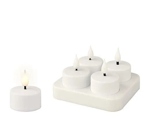 Lumineo LED Teelichter wiederaufladbar Ø 4 cm - 4er Pack - Flammenlose LED-Kerzen für sicheres Ambiente, wiederaufladbar und ideal für stimmungsvolle Dekoration ohne Brandgefahr.