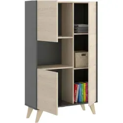 Sideboard Damraba, Hohes Buffet Für Wohnzimmer, Modernes Sideboard Für Wohnzimmer Mit 3 Türen, 81x43h135 Cm, Eiche Und Anthrazit - Dmora