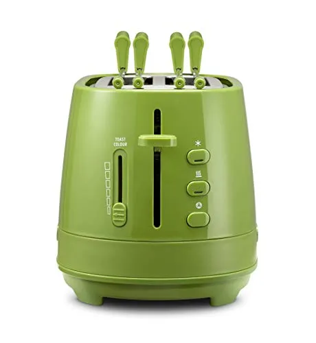 De'Longhi CTLAP2203.GR 2-Scheiben-Toaster - Toaster mit 550 W Leistung, variabler Bräunungssteuerung und abnehmbarer Krümelschublade in ansprechendem Grün – ideal für stilvolles Frühstück!