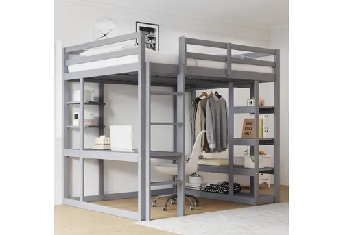 Odikalo Hochbett 3-in-1 für Kinder und Jugendliche - Platzsparendes Hochbett mit integriertem Kleiderschrank, Schreibtisch und Regalen – ideal für kleine Räume. Robuste Konstruktion aus Massivholz für sicheren Schlaf und optimale Raumnutzung.