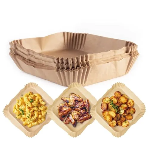 RACHS KOCHWERK Backpapier für Heißluftfritteuse 2-5 Liter | Backpapierschale antihaftbeschichtet & ölbeständig | Airfryer Backpapier – flexible Form | 200 Stück – 16 x 16 x 4,5 cm
