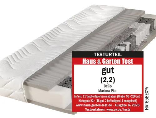 BeCo Maxima Plus Matratze 120 x 200 cm - Hochwertige Taschenfederkernmatratze mit 7 Liegezonen, ideal für alle Schlafpositionen. 100 Nächte Probeschlafen und hygienisch waschbarer Bezug - perfekt für Allergiker.