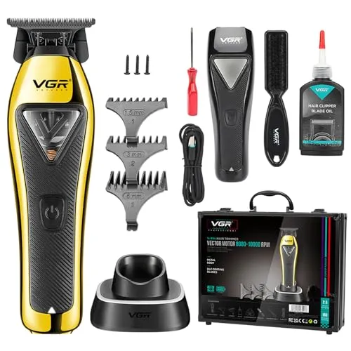 VGR 994 Vektormotor-Haarschneider für Herren - Professioneller Haarscherer mit 10.000 U/min, hypoallergener DLC T-Klinge für präzises Trimmen und individuelles Styling.