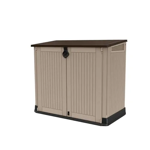 Keter STORE IT OUT MIDI Mülltonnenbox - Mülltonnenbox für 2x 120 L Tonnen, witterungsbeständig und pflegeleicht in Holzoptik, ideal für eine ordentliche und stilvolle Entsorgung im Außenbereich.