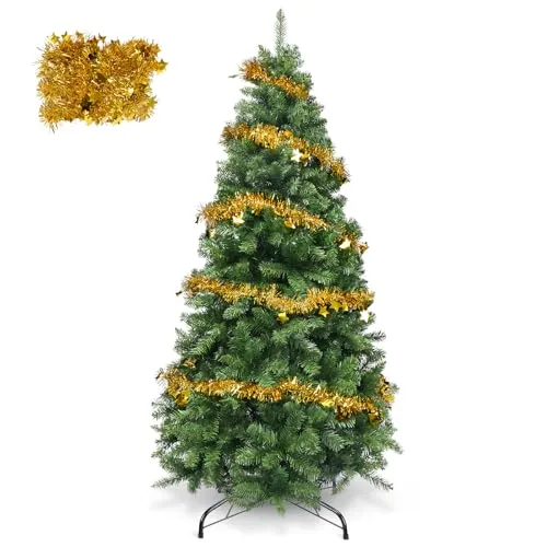 YEAUPE PRO Weihnachtsbaum künstlich, Tannenbaum künstlich mit Metallständer, Christbaum, PVC Tannenbaum mit 800 grünen Spitzen, Grün - 1 Bänder (180CM)