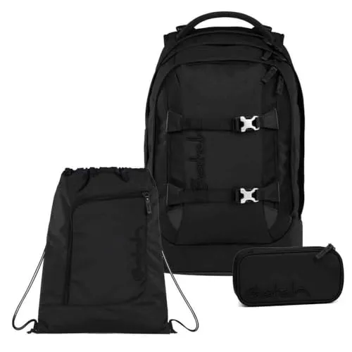 Satch Pack Nordic Skandi Edition Schulrucksack Set 3tlg. (Nordic Black) - Schulranzen Set mit hochwertigem