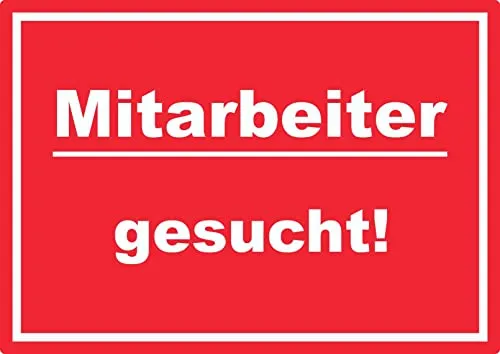 Mitarbeiter gesucht Aufkleber mit Text AushängeAufkleber rot-weiss A4 (210x297mm)