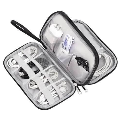 Yokuni Kabeltasche Organizer, Doppellagige Kabel Organizer Tasche, Kabel Tasche mit Tragbarem Griff, Tech Pouch für Kabelaufbewahrung, USB Ladekabel, Powerbank, SD Stick, Elektronik Zubehör (Schwarz)