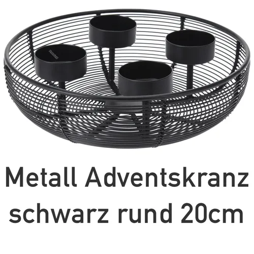 Metall Adventskranz schwarz rund 20cm - Kerzenhalter für Weihnachten, moderner Adventskranz aus Metall, ideal für stilvolle Festdekoration in jedem Raum.