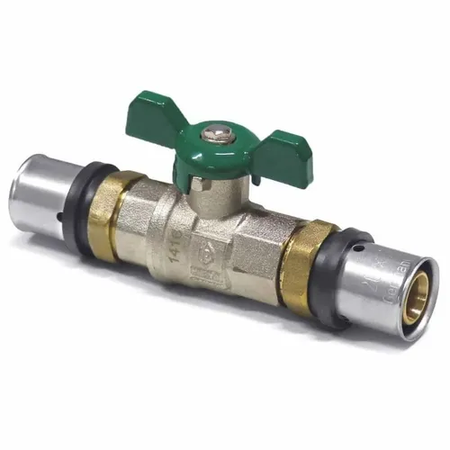 Pressfitting Kugelhahn 20mm mit grünem Flügelgriff - Hochwertiger Pressfitting Kugelhahn 20mm mit DVGW-Zertifizierung, ideal für Trinkwasser- und Heizungsinstallationen. Einfache Montage dank innovativem Presssystem und langlebiger Qualität für sichere Verbindungen.